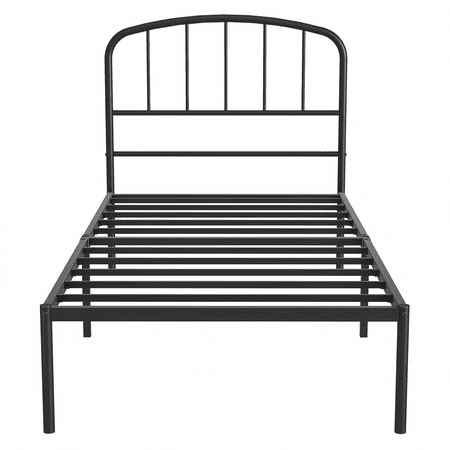 MAINSTAYS CREW TWIN METAL PLATFORM BED WITH CURVED HEADBOARD, BLACK STEEL