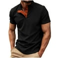 thumbnail image 3 of TAGOLD Mens Summer Short Sleeve Stand Collar Blouse & Shirt Solid Color Corduroy Casual Top, 3 of 5