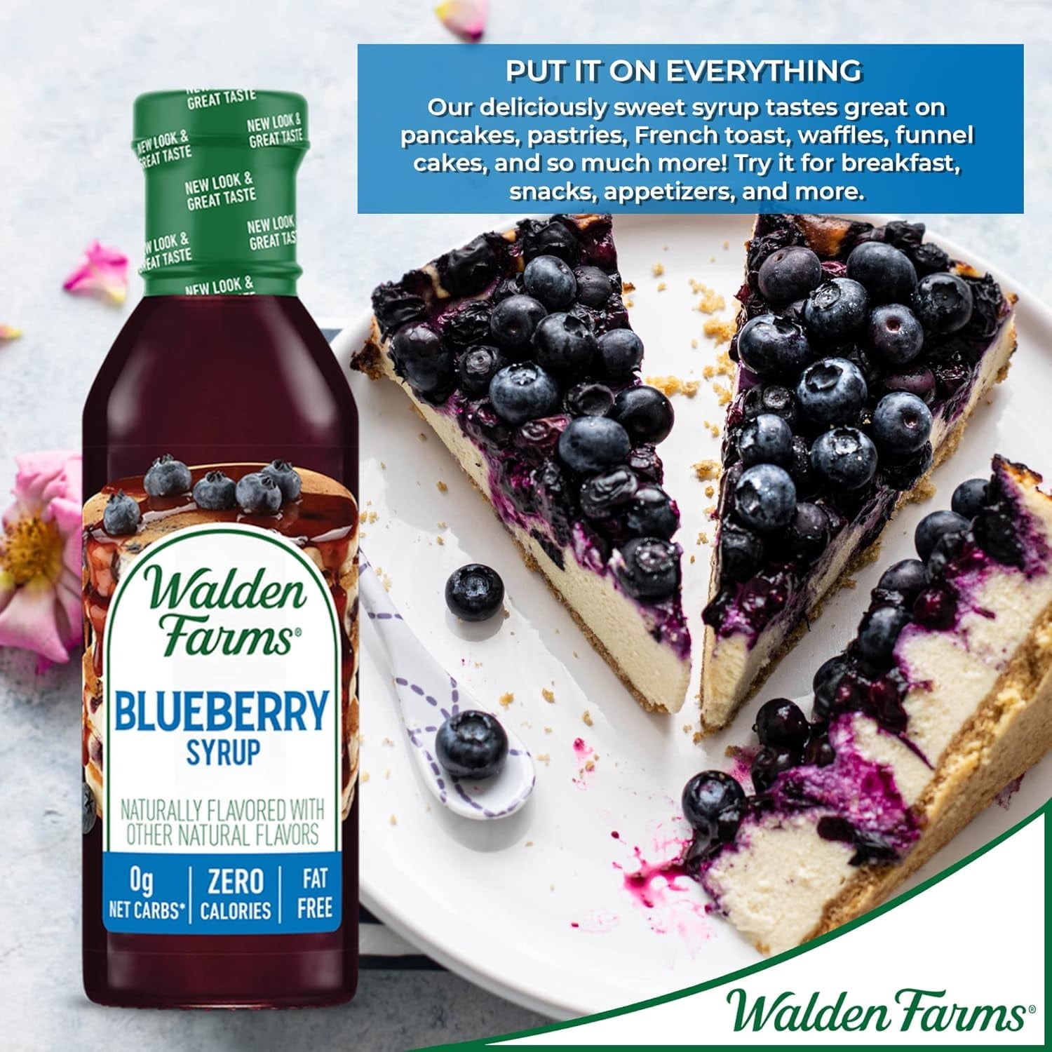 Walden Farms Blueberry Sugar Free Syrup For Pancakes, Waffles, French Toast, And Fresh Pastries, 0G Net Carbs, Calories, Fat, Or Gluten, Kosher Certified, 12 Oz. Bottle, 2 Pack