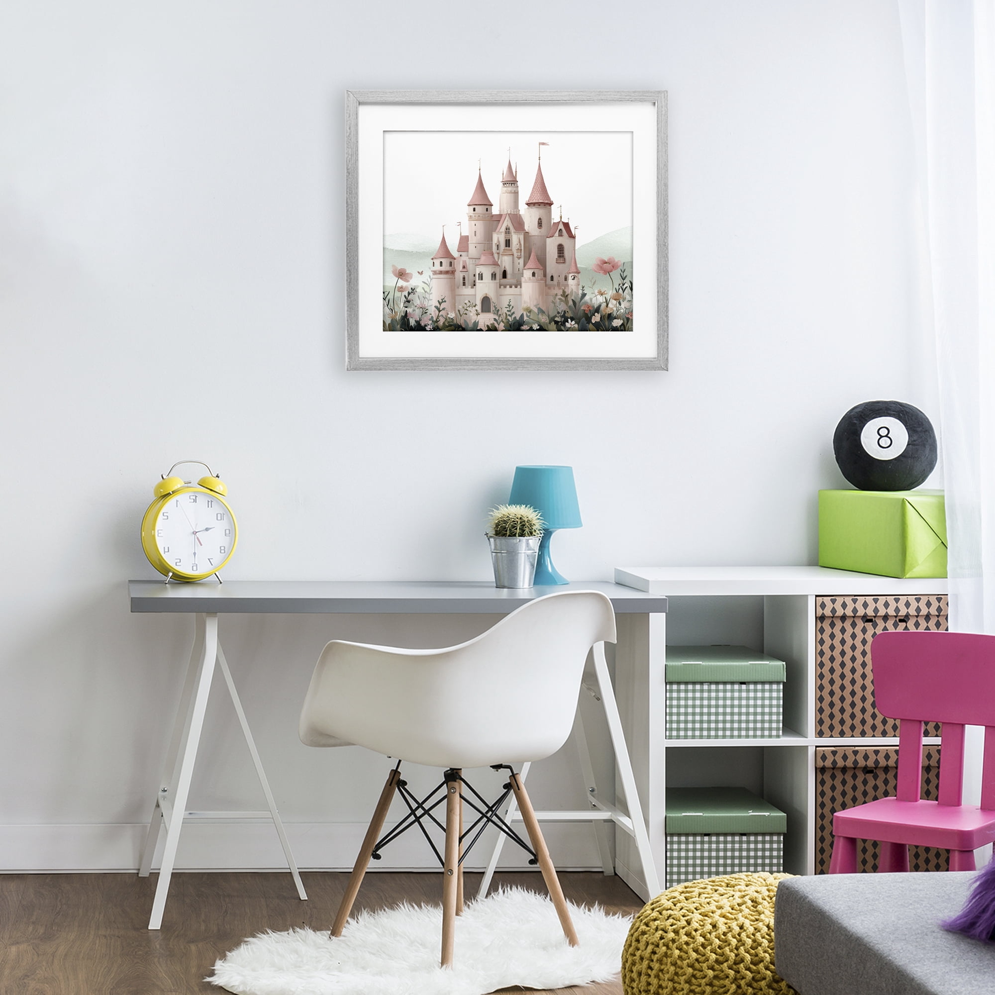 Stupell Industries A Castle For Princess Gray Framed Print Under Glass, design by Christine Simpson Art