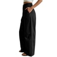 thumbnail image 5 of Guluxicc Women's Pants with Pockets Business Casual Pants Elastic Waist Button Front Wide Leg Loose Long Trousers for Everyday Wear Summer Casual Outfits, 5 of 9