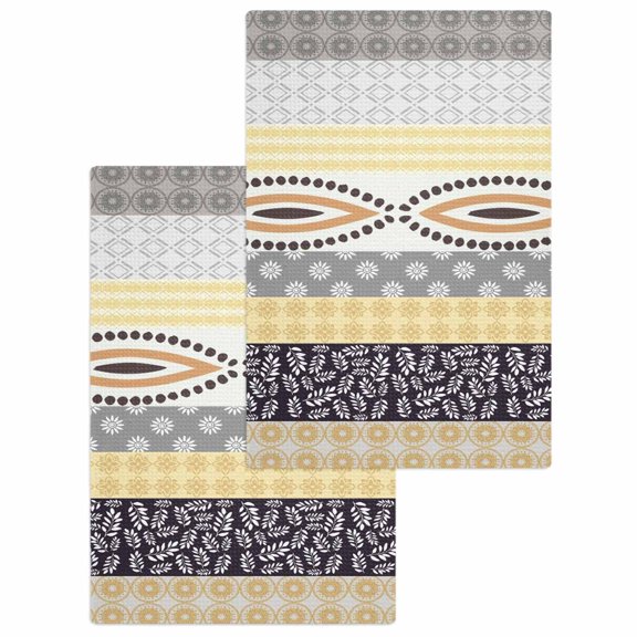 Yellow Grey Geometric Kitchen Dish Towels for Drying Dishes Set of 2, Boho Vintage Country Flowers Leaves Waffle Weave Microfiber Hand Tea Bathroom Towels Quick Dry & Absorbent Towel 15.7x23.6