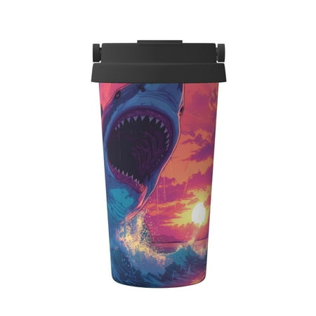 

KLL Hawaiian Island Beach Shark Pattern Stainless Steel Vacuum Insulated Tumbler - Carry Insulated Coffee Mug - Reusable Insulated Cold Brew Iced Coffee Cup Thermos