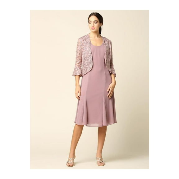 Women's Eva USA 3385 Short Mother Of Groom Two Piece Set Jacket Dress Mauve 2XL