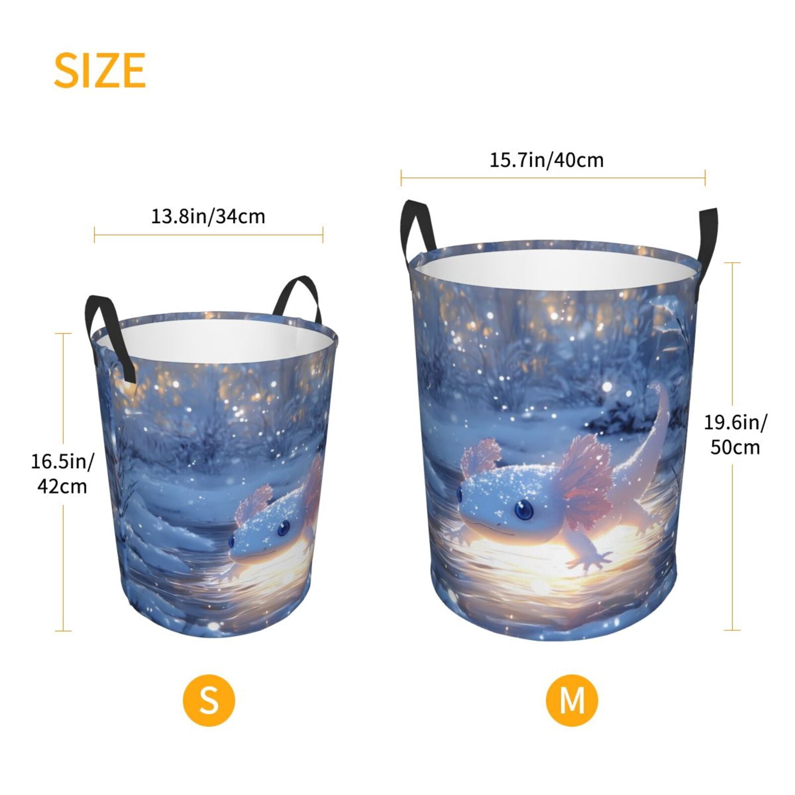 Large Laundry Basket with Handles - Winter Axolotl in Frozen Pond A Kids Baby Dirty Clothes Laundry Hamper for Bedroom Aesthetic