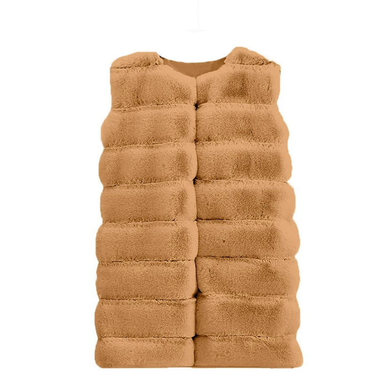 Tan Teddy Bear Sleeveless Long Jacket