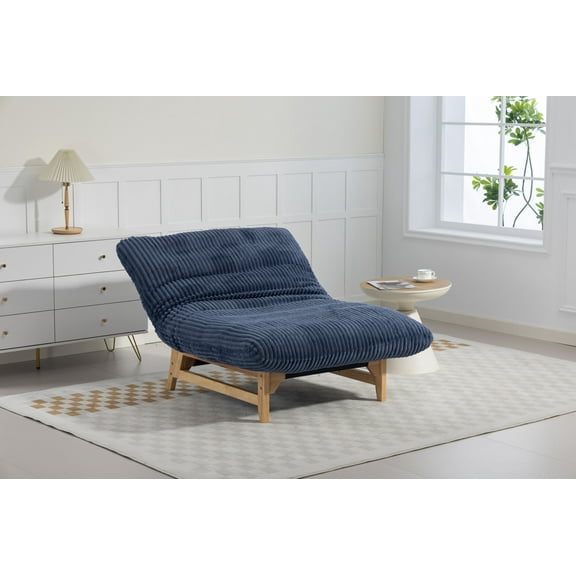 Bean Bag Chair for Adults, Comfy Lounge Armless Sofa with Egronomic Backrest, Corduroy Reading Chair with High-Density Sponge Aushion for Bedroom, Living Room, Apartment, Blue