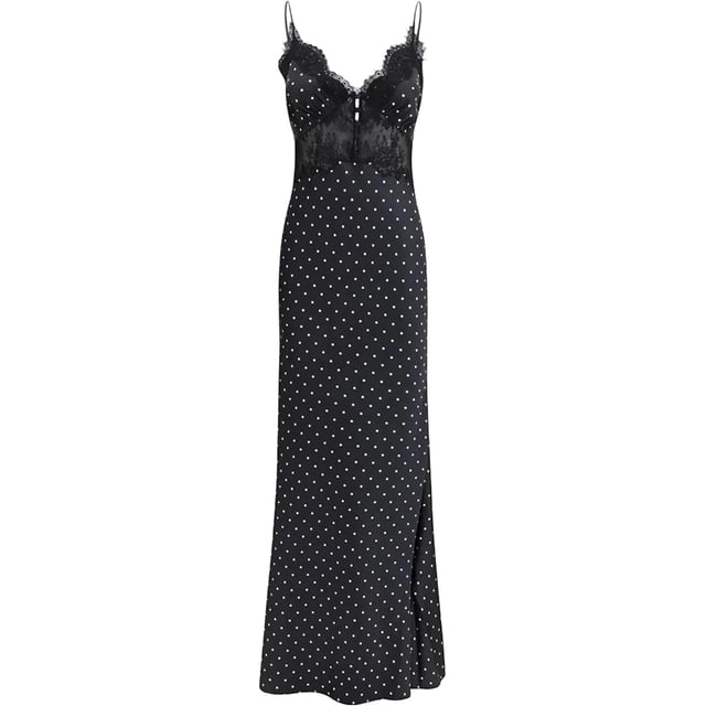 Women's Long Dress — High Waist, Sleeveless, Fitted, V-Neck Patchwork Design — Party, Date Night, Vacation
