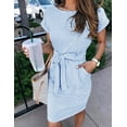 thumbnail image 2 of Women's Summer Striped Short Sleeve T Shirt Dress Casual Tie Waist with Pockets, 2 of 6