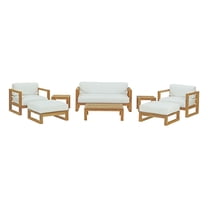 Modern Contemporary Urban Design Outdoor Patio Balcony Garden Furniture Lounge Chair, Sofa and Table Set, Wood, White Natural