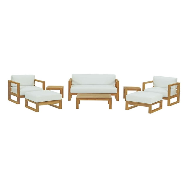 Modern Contemporary Urban Design Outdoor Patio Balcony Garden Furniture Lounge Chair, Sofa and Table Set, Wood, White Natural