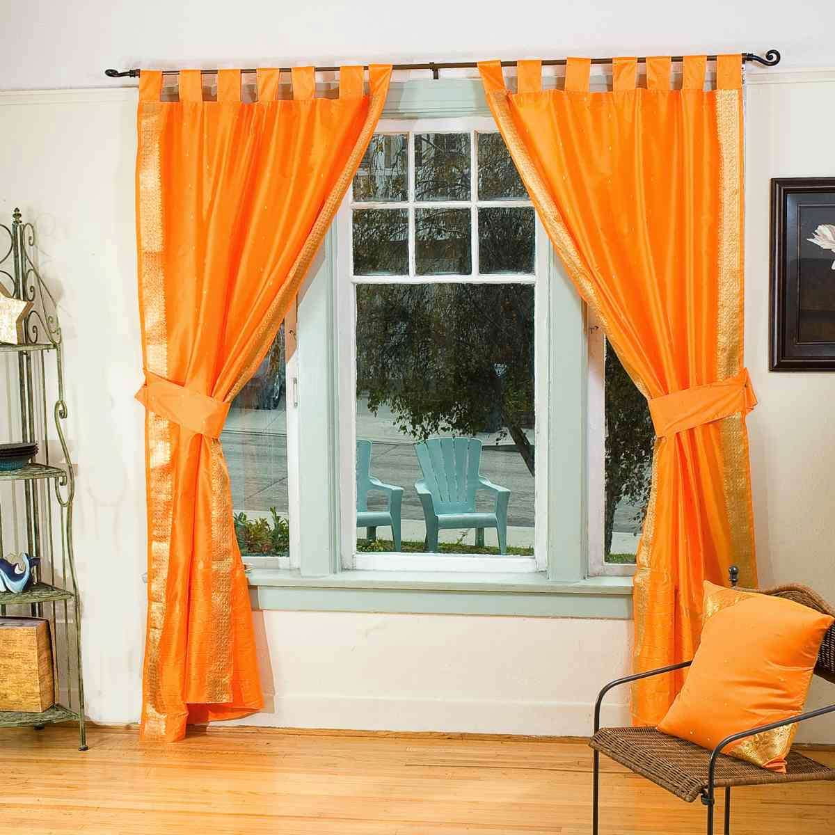 Pumpkin Orange Tab Top Sari Sheer Curtain (43 in.X84 in.) w/ matching