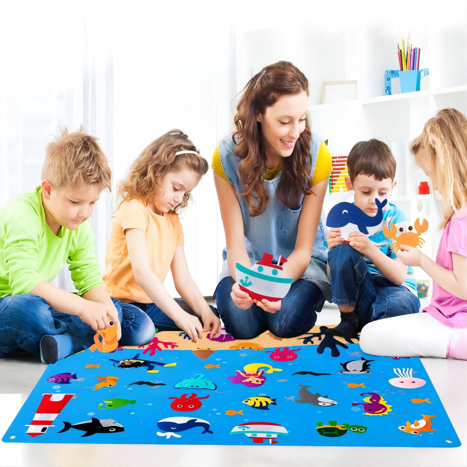 Laffact Ocean Sea Felt Storyboard Set.Cognitive Ses Animal Educational Toys,Storytelling Felt Banner,45Counts