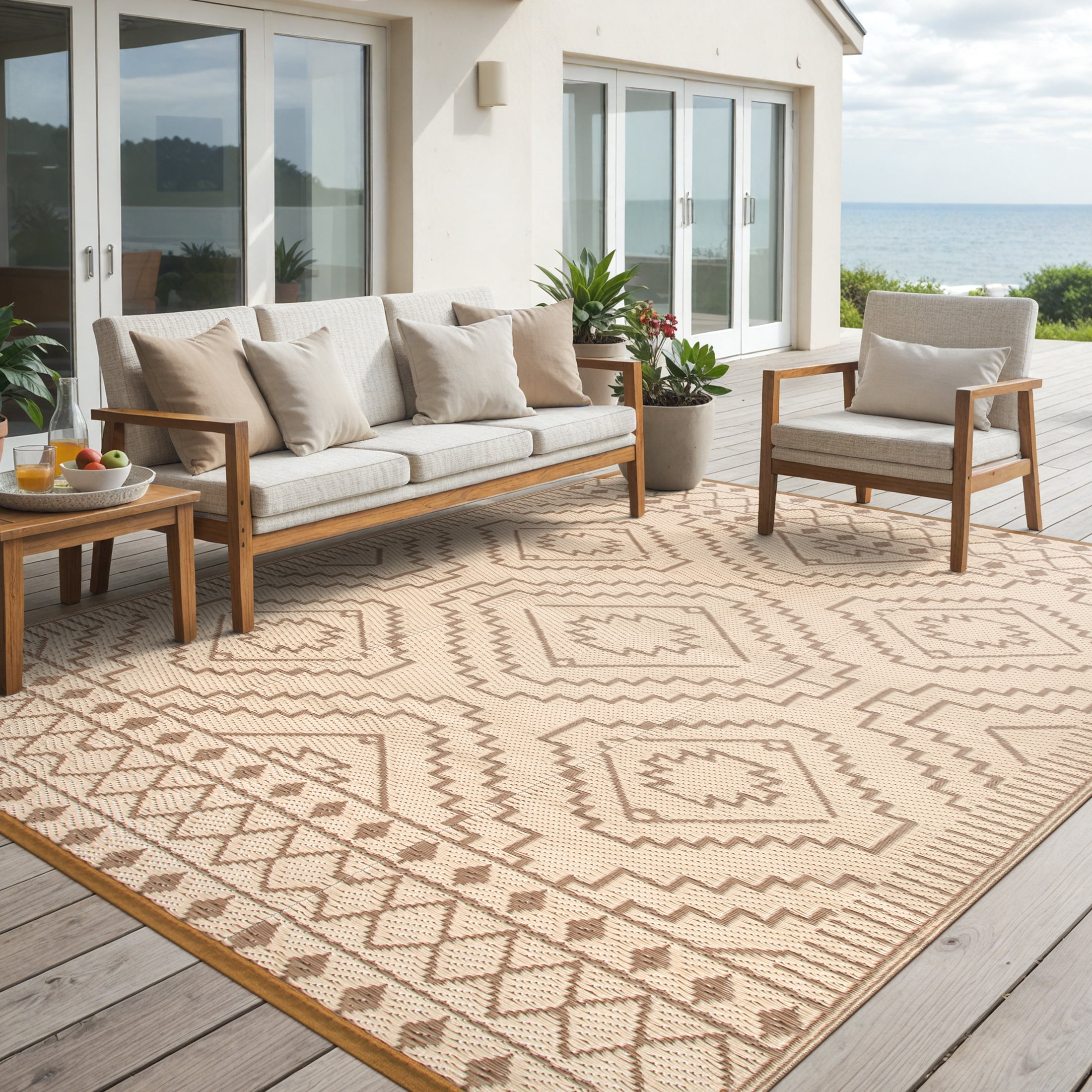 RUG ROBOT 8'x10' Waterproof Outdoor Rug, Reversible Plastic Straw Outside Rug for Backyard, Patio, Moroccan Indoor Outdoor Rug for Camping, Garden, Balcony, Camping & RV, Black/Brown