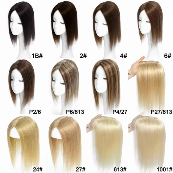 Invisible Human Hair Topper for Gray Coverage & Bangs, Natural Straight