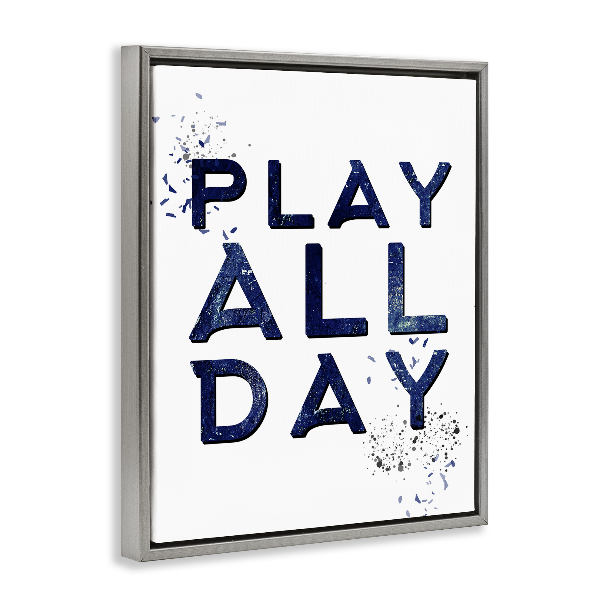 Stupell Industries Play All Day Gamer Entertainment Painting Gray Floater Framed Canvas Art Print Wall Art, 17 x 21
