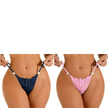 Wijhcboe 2 Pack Women Full Waist Trainer for Women Lace Sexy Panties Underwear High Waist Lace Panties String Thongs Lingerie Breathable plus Size Sexy Underwear Brief for Women Thong Traceless 100