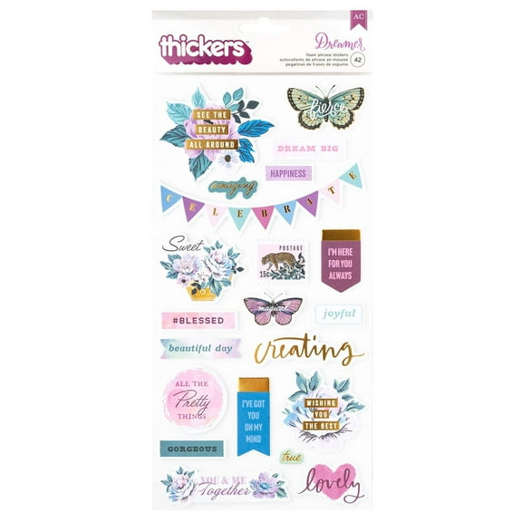 American Crafts Dreamer Thickers Stickers 42/Pkg-Phrase, Gold Foil