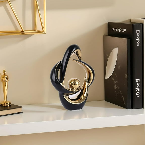 Black and Gold Home Decor, Ceramic Statues and Sculptures 2 Piece Set