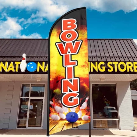 QSUM Bowling Themed Swooper Flag 8FT Bowling Advertising Feather Flag Bowling Banner Signs for Businesses and Storefronts(Flagpole NOT Included)