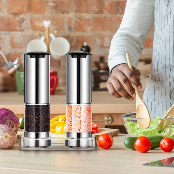 Mobestech Electric Pepper Mill, Adjustable Grinding, Stainless Steel, Clear Visibility, Home Use, 2Pcs