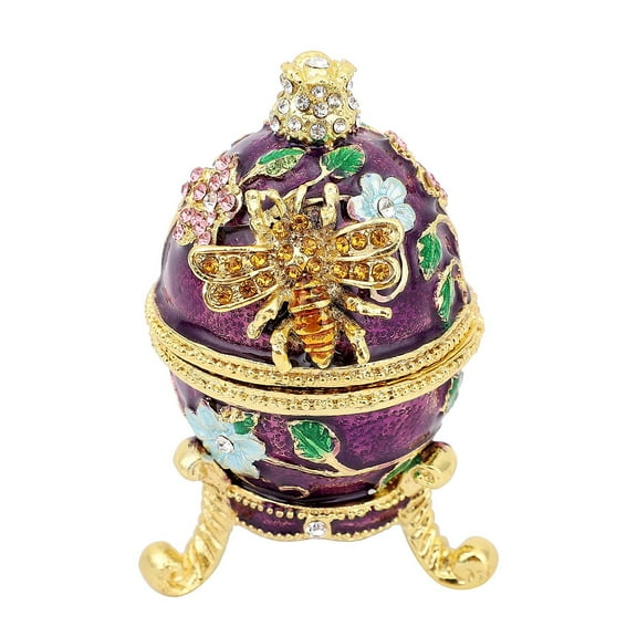 Multi Color Crystal Enameled Egg Trinket Jewelry Box in Goldtone Birthday Christmas Gifts