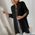 thumbnail image 2 of Stylish Olyvenn Womens Long Shirts Button Down Long-Sleeve Blouses Summer Fall Longline Tops Loose Fit Casual Tunic Top Black S, 2 of 9