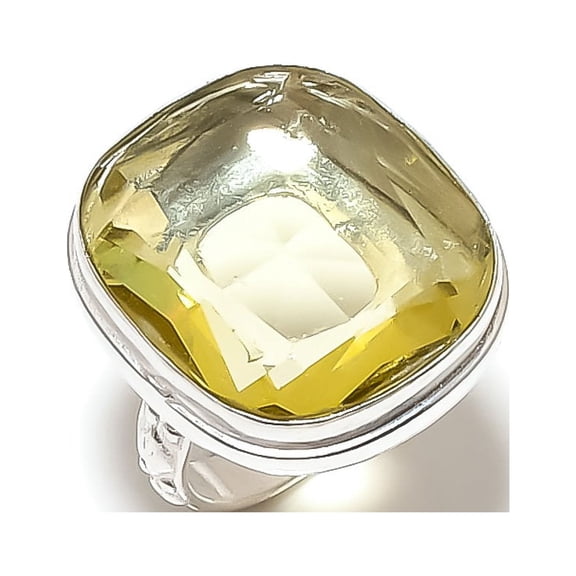 Natural Citrine Gemstone Handmade 925 Sterling Silver Jewelry Ring Size 10