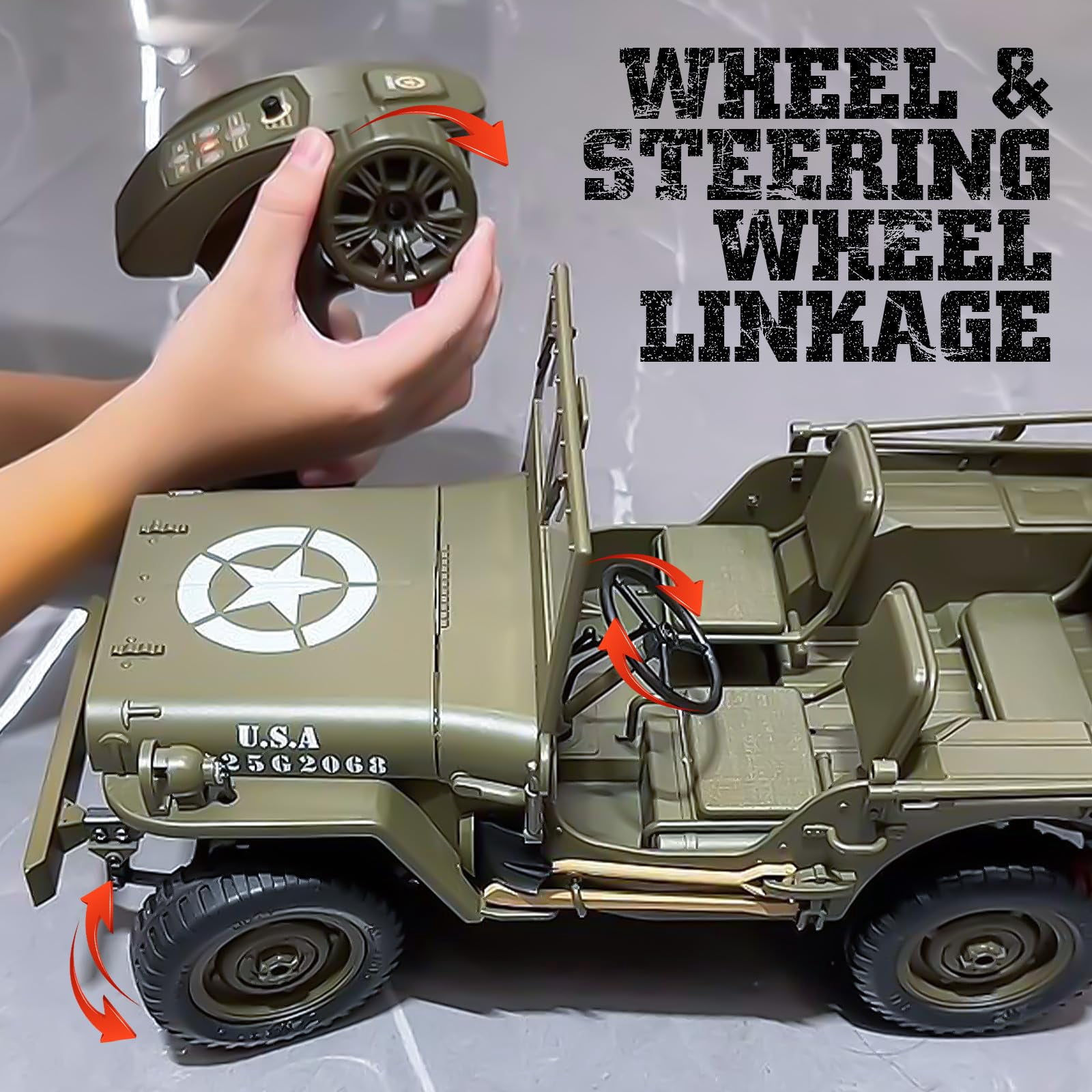 C8815 Remote Control Truck Off Road - 4x4 1/10 Scale Willys Army Rock Crawler RC Truck with Winch&Car Cover, All Terrain Offroad RC Car