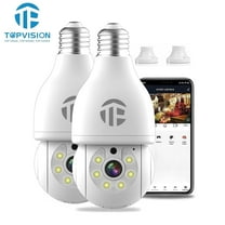 TOPVISION Light Bulbs Security Cameras 2.4G Wifi, 360° View ,Full Color Night Vision, IP65 Waterproof, 2-Way Audio,2Pcs