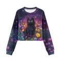 thumbnail image 4 of COEQINE Cute Crop Sweatshirt for Girls, Long Sleeve Crewneck Pullover Outfit Lightweight Sweatshirt Tops, Fall Winter Kids Fashion Age 11-12, Black Cat Flower Galaxy, 4 of 7