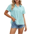 thumbnail image 4 of Womens Linen Cotton Button Down Shirts Casual Short Sleeve Lapel Collar Lightweight Breathable Summer Tops (S, Light Blue), 4 of 7