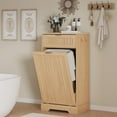 thumbnail image 7 of 13 Gallons Tilt Out Trash Can Cabinet, Wooden Fluted Trash Can Cabinet with Drawers, Hidden Garbage Can Laundry Cabinet with Hooks for Kitchen Living Room, Natural Oak, 7 of 7