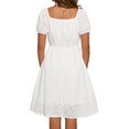 thumbnail image 3 of INSPIRE CHIC Women's Square Neck Short Puff Sleeve Elastic Waist Casual A-Line Summer Eyelet Midi Dresses XS White, 3 of 5