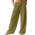 thumbnail image 5 of APEXFWDT Women's Cotton Linen Wide-Leg Pants Casual Loose Pleated Front Trousers Elastic Waist Palazzo Trousers with Pockets,XXXL,Army Green, 5 of 8
