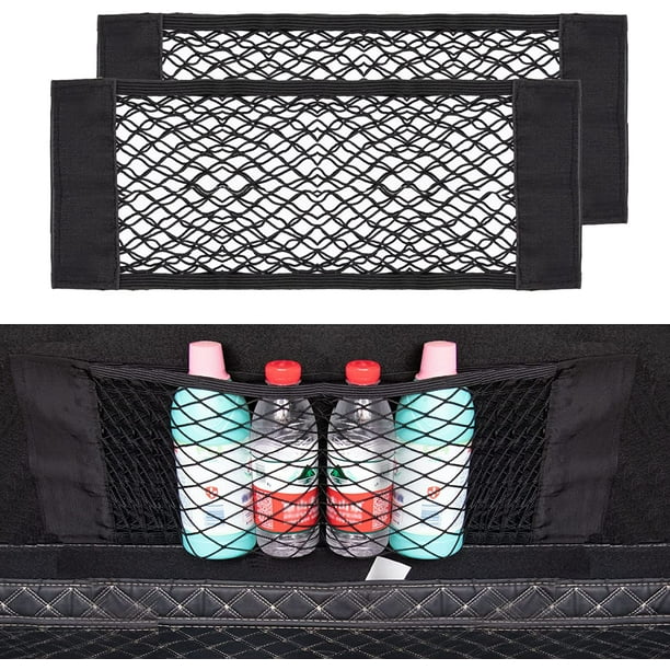 Organizador de maletero de coche de 2 piezas, red de maletero de coche de 55 x 25 cm, bolsa de red de velcro universal para maletero, red de almacenamiento de red elástica para equipaje con para coch