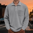 thumbnail image 2 of XUANTAOO Men Polo T Shirts Long Sleeve Corduroy Quarter Zipper Tees Shirt Slim Fit Grey Men Clothes, 2 of 5