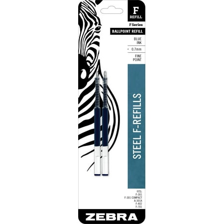 Zebra F-Series Ballpoint Stainless Steel Pen Refill, Fine Point, 0.7mm, Blue Ink,