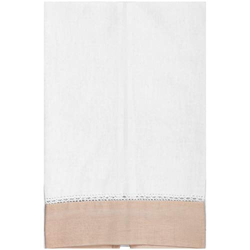 Linen Guest Bath Tea Hand Towel White with Ecru Colored Border 14 X 22 Inch