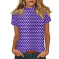 thumbnail image 2 of Dolkfu Pull-on Tops for Women Trendy Crew Neck Short Sleeve Purple French Chic Tops Printed Retro Vintage Polka Dot T-Shirts Purple,Xxl, 2 of 5
