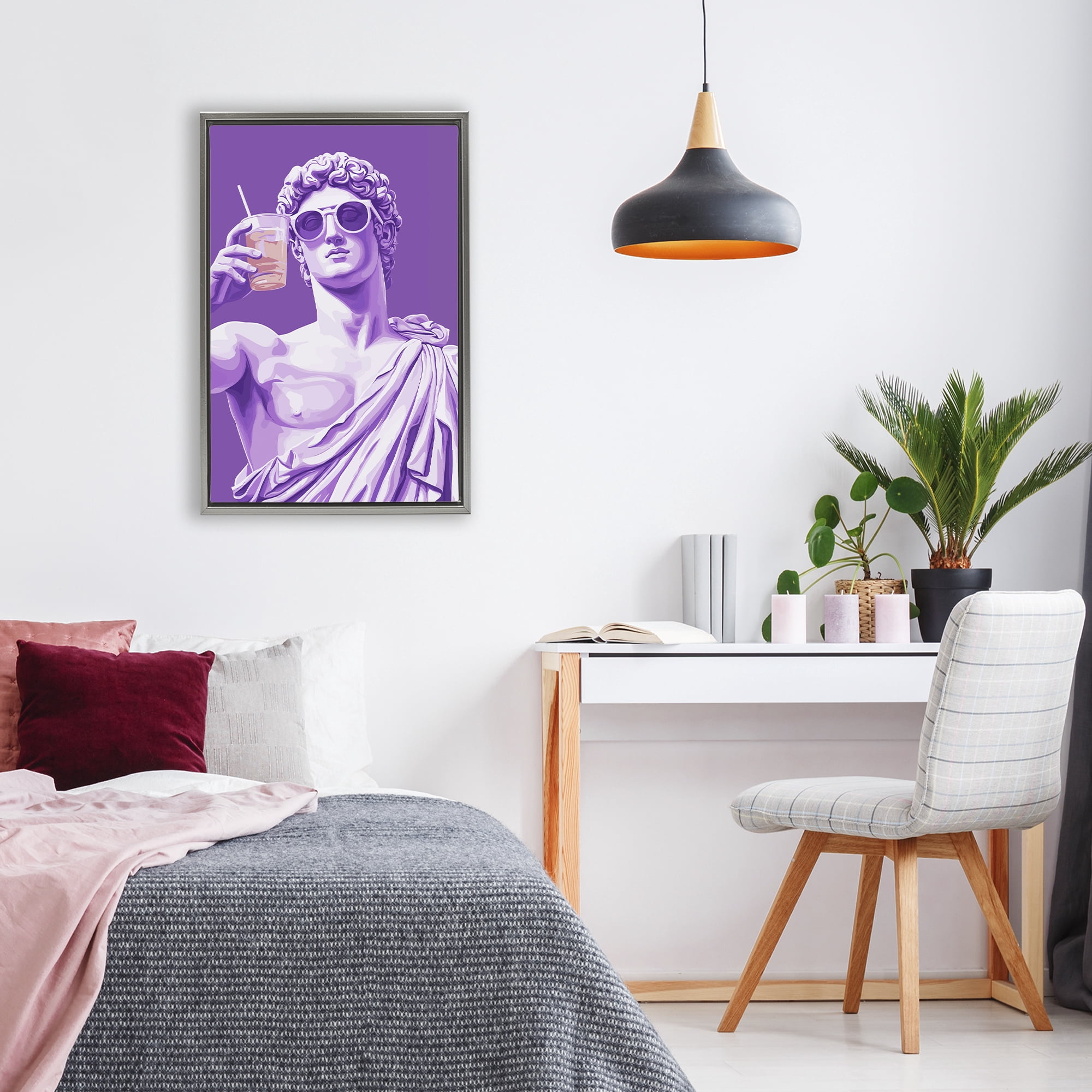 Stupell Industries Greek Statue Cheers Gray Framed Floater Canvas Wall Art, design by Andreas Magnusson