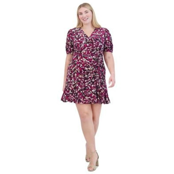 Jessica Howard Plus Size Floral-Print Ruched Berry 20W