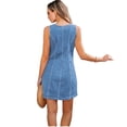 thumbnail image 2 of Denim Dresses for Women Sleeveless Stretchy Casual Jean Dress V Neck Summer Western Short Button Down Dress with Patch Pocket, 2 of 7