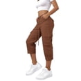 thumbnail image 2 of Mifsaly Womens Cargo Capri Pants Elastic Waist Drawstring Hiking Capris Lightweight Quick Dry Hiking Work Outdoor Casual Cropped Trousers with Multi Pockets Coffee,XXL, 2 of 6