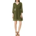 thumbnail image 3 of MODA NOVA Junior's Solid Color V Neck 3/4 Sleeve A-Line Casual Dress, 3 of 7