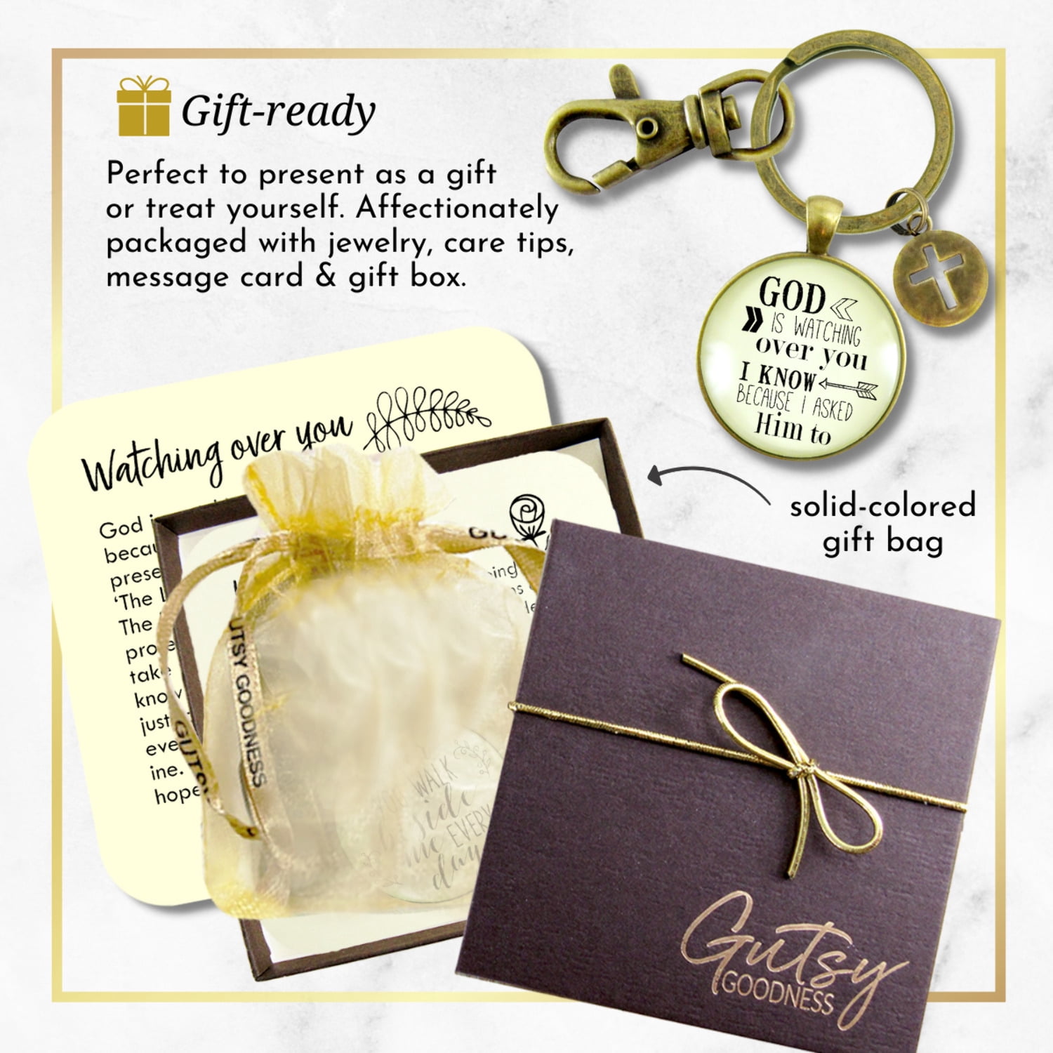 Faith Gutsy Goodness Bronze Keychain He Is Watching Over You Men Women Vintage Bronze Key Ring