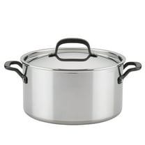 KitchenAid 5-Ply Clad 8 Quart Stainless Steel Stockpot with Lid, Induction Compatible, Dishwasher Safe, Metal Utensil, Broiler and Oven Safe to 500°F, Polished Stainless Steel