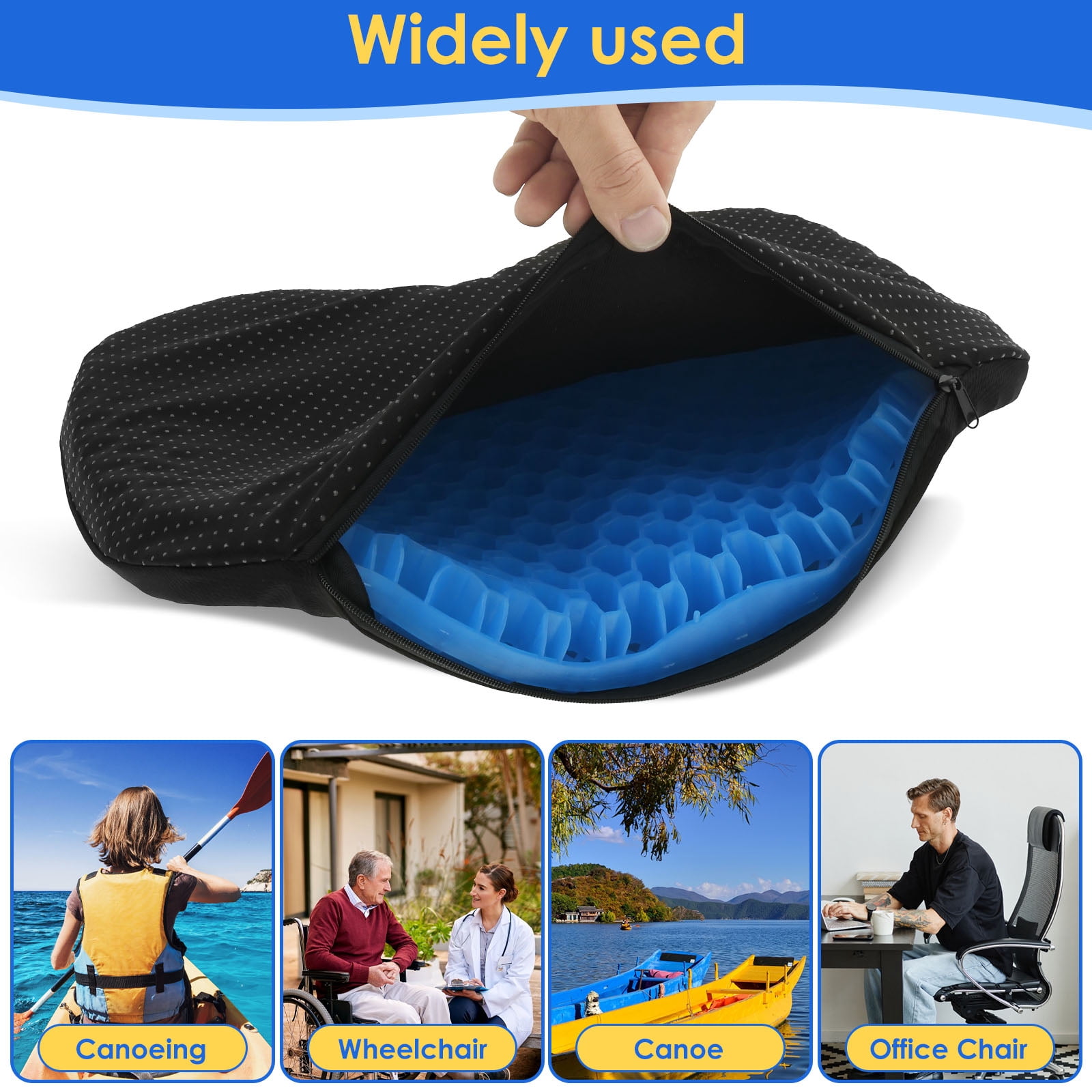 Kayak Gel Seat Cushion Nonslip Inflatable Boat Seat Pad Waterproof Breathable Canoe Cushion for Home Office Travel