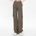 thumbnail image 2 of Kmdttou Cargo Pants Women Baggy Flap High Waisted Work Pants Multi-Pockets Versatile Straight Leg Pants Trousers, 2 of 4