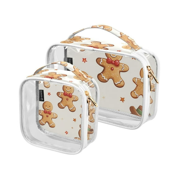 Gingerbread Cookies Makeup Bags Set Travel Toiletry Bags Portable Cosmetic Bags Organizer Waterproof 2 Packs